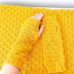Knit Gloves & Scarf Mustard Yellow Stylish Set